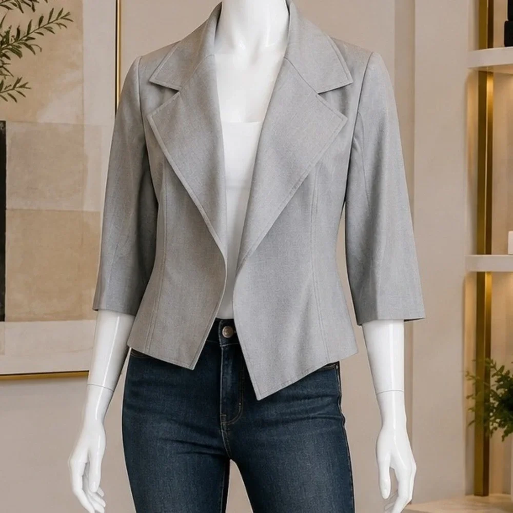 Michael Kors Womens Blazer Gray Draped Open Front 3/4 Sleeve Small Petite